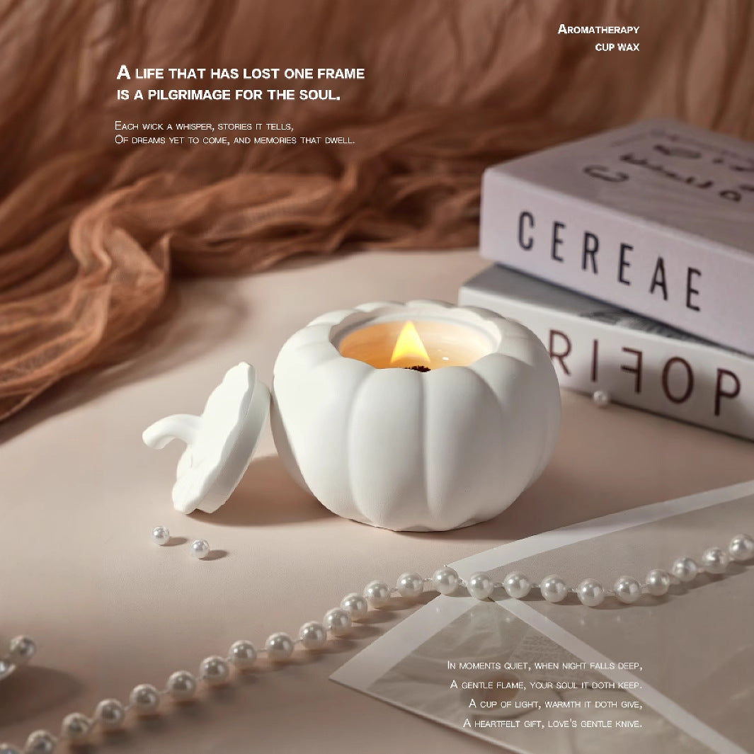 (Ebony Sandalwood)Ceramic Pumpkin Candle with Lid - Home Decor and Gift Ideas 3