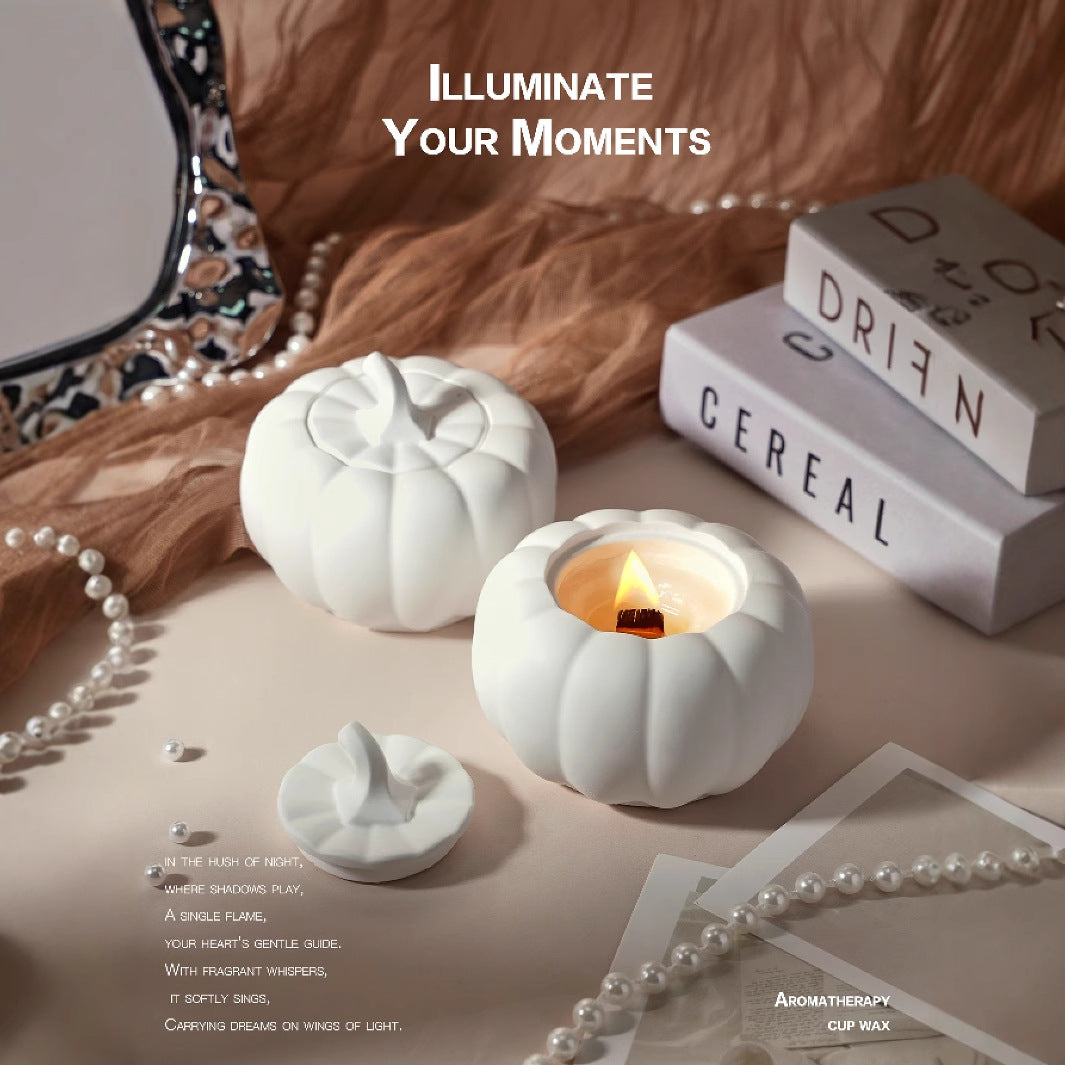 (Ebony Sandalwood)Ceramic Pumpkin Candle with Lid - Home Decor and Gift Ideas 4