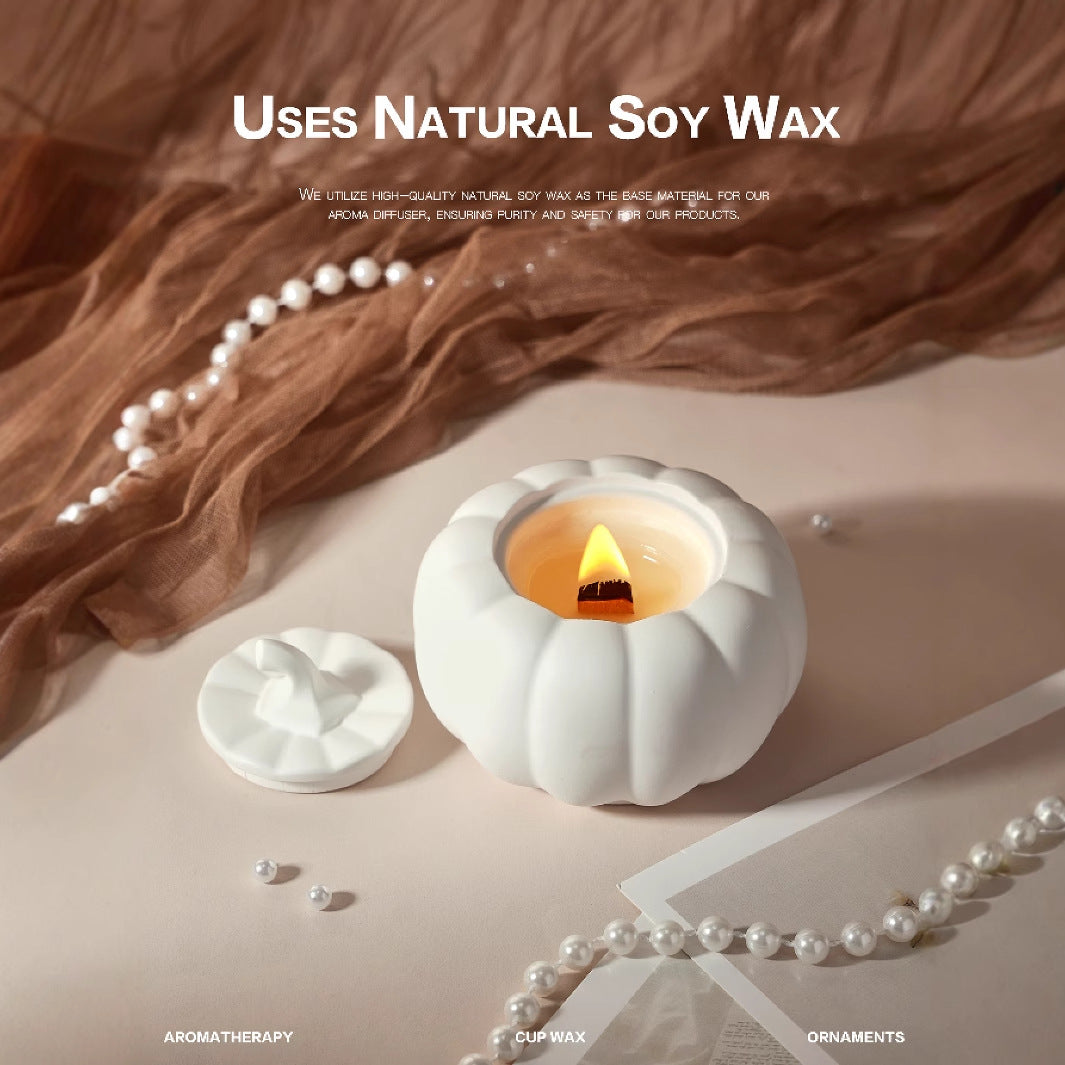 (Ebony Sandalwood)Ceramic Pumpkin Candle with Lid - Home Decor and Gift Ideas 5