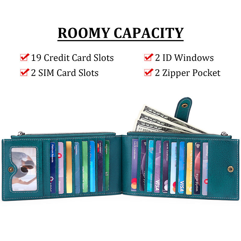 Wine red Large Capacity Women's Leather Wallet - RFID Blocking Card Holder 3