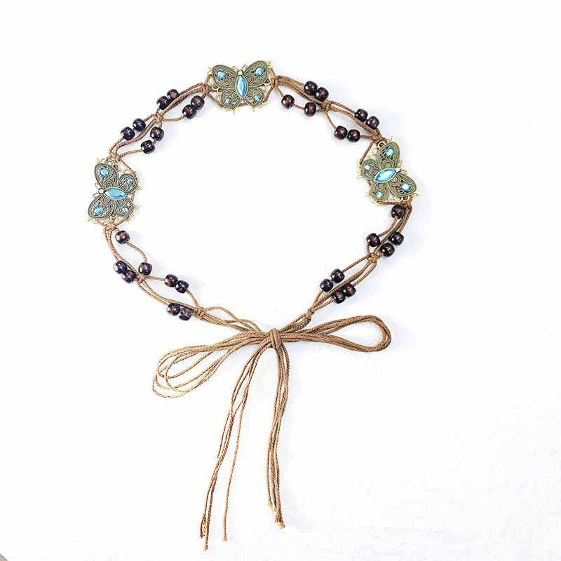2 PCS Butterfly Ethnic Style Waist Chain - Beaded Bohemian Belt for Women 3