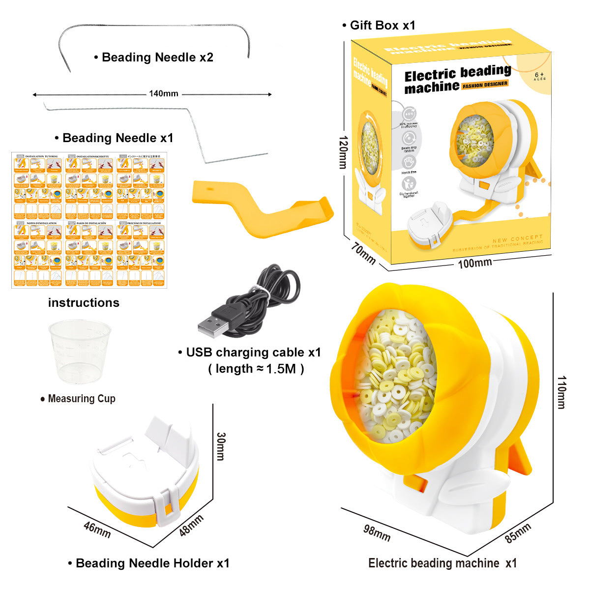 Yellow Automatic Bead Loader - Electric DIY Jewelry Making Kit with Accessories 1