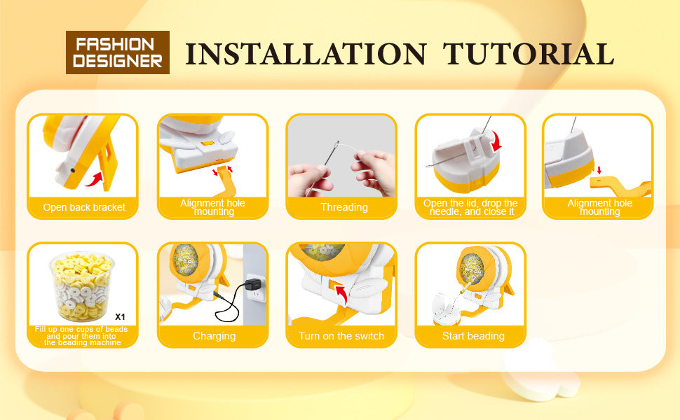 Yellow Automatic Bead Loader - Electric DIY Jewelry Making Kit with Accessories 2
