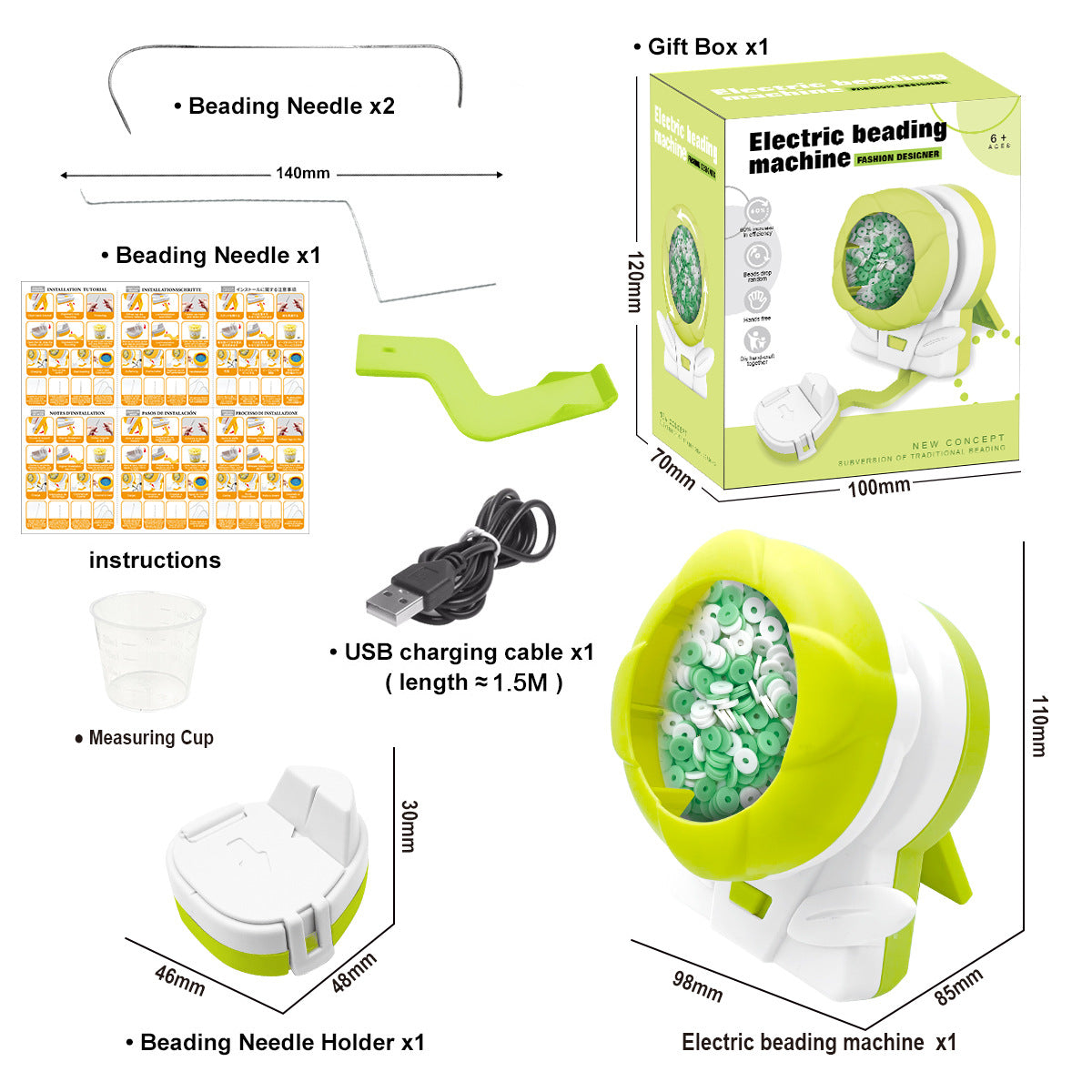 Green Automatic Bead Loader - Electric DIY Jewelry Making Kit with Accessories 1