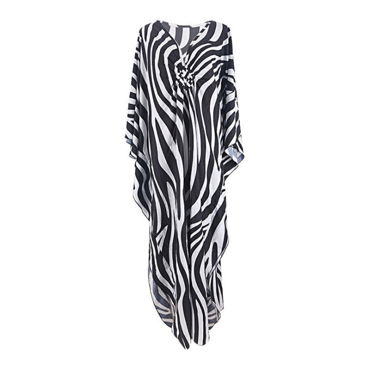 Zebra Print Loose Fit Caftan Dress - Resort Style Beach Coverup for Women 3