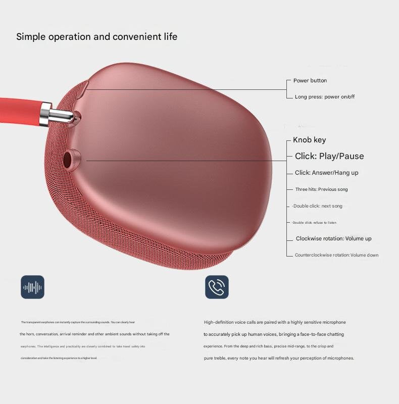 Red Bluetooth Over-Ear Headphones - Mesh Headband, Wireless, Rotatable Earcups 5