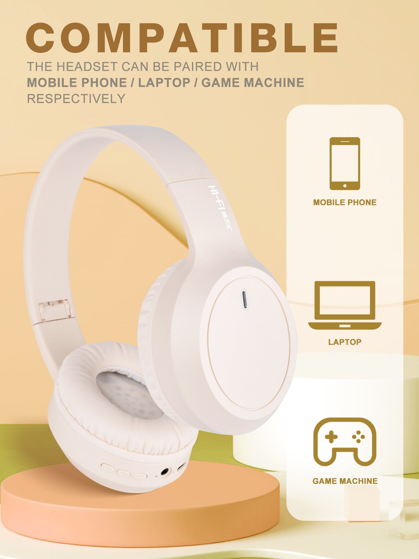 Khaki Over-Ear Wireless Headphones - Immersive Sound, 360° Surround Sound 3