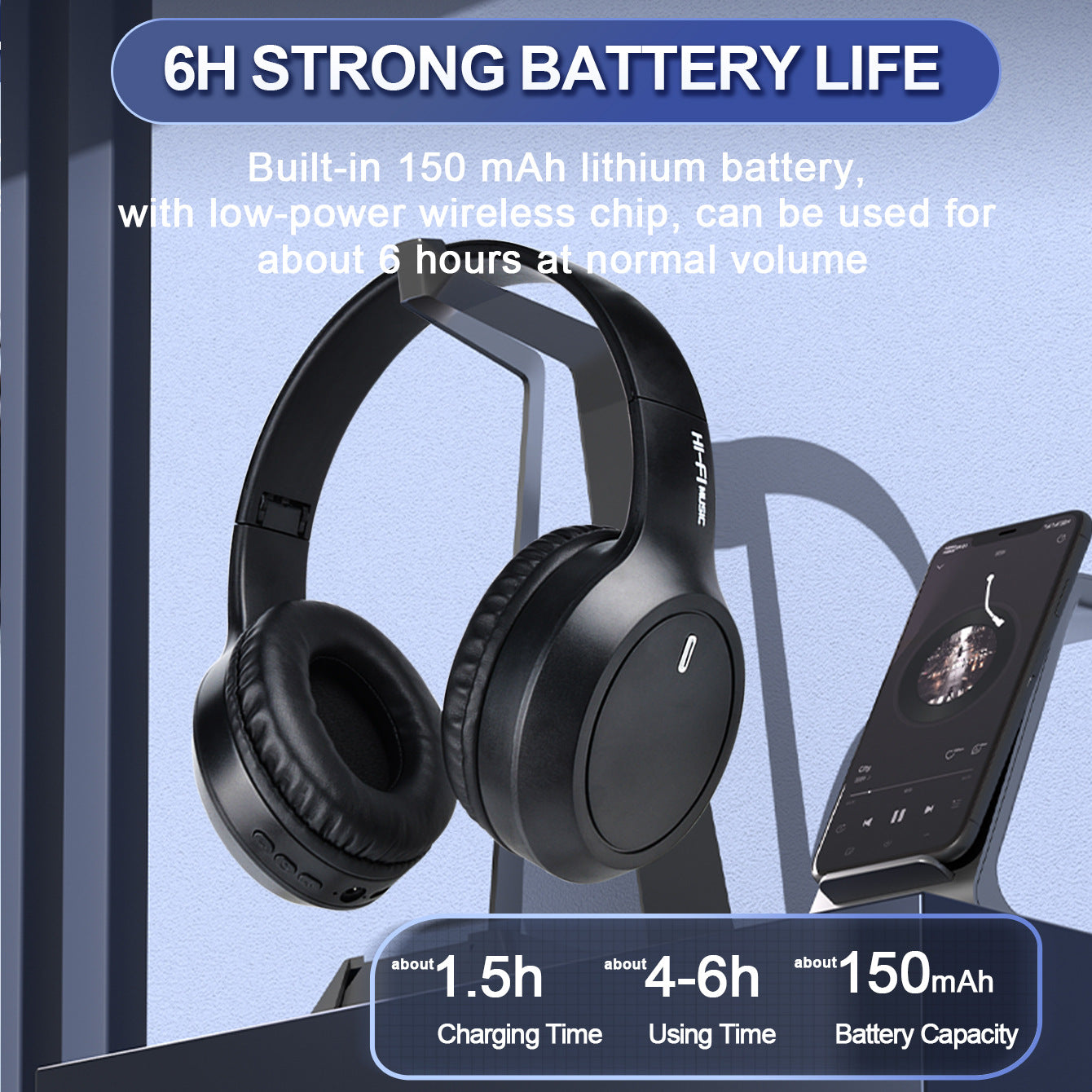 Black Over-Ear Wireless Headphones - Immersive Sound, 360º Surround Sound 5