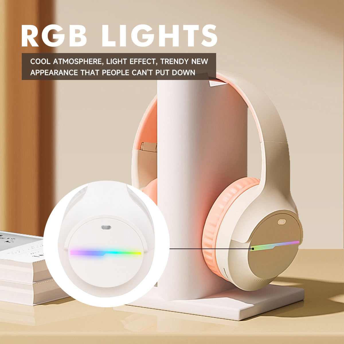 Blue Wireless Gaming Headphones with Lights - Foldable Design, 40mm Drivers, Comfortable 4