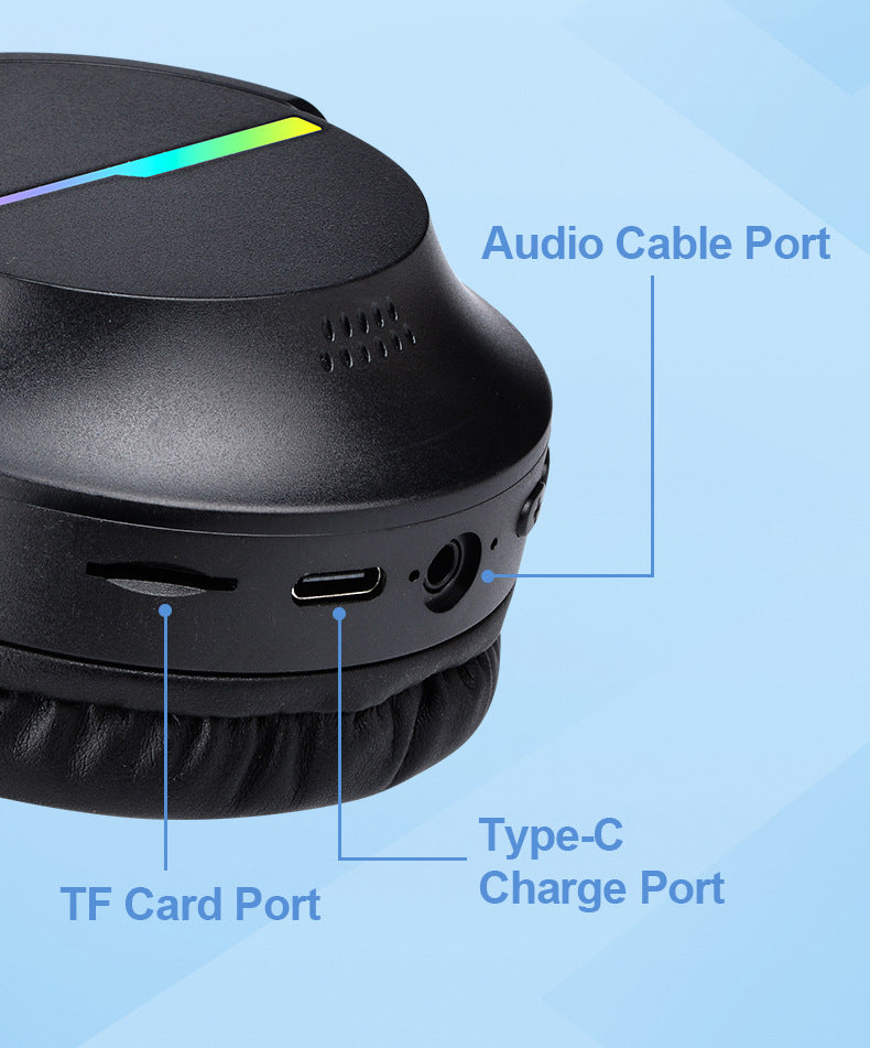 Khaki Wireless Gaming Headphones with Lights - Foldable Design, 40mm Drivers, Comfortable 5