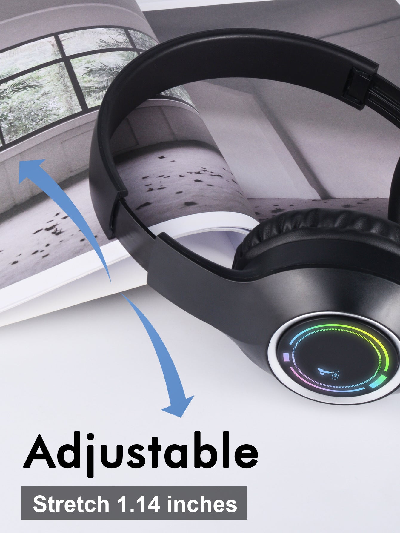 Beige Bluetooth 5.2 Headphones - Foldable, Adjustable Headband, TF Card 6
