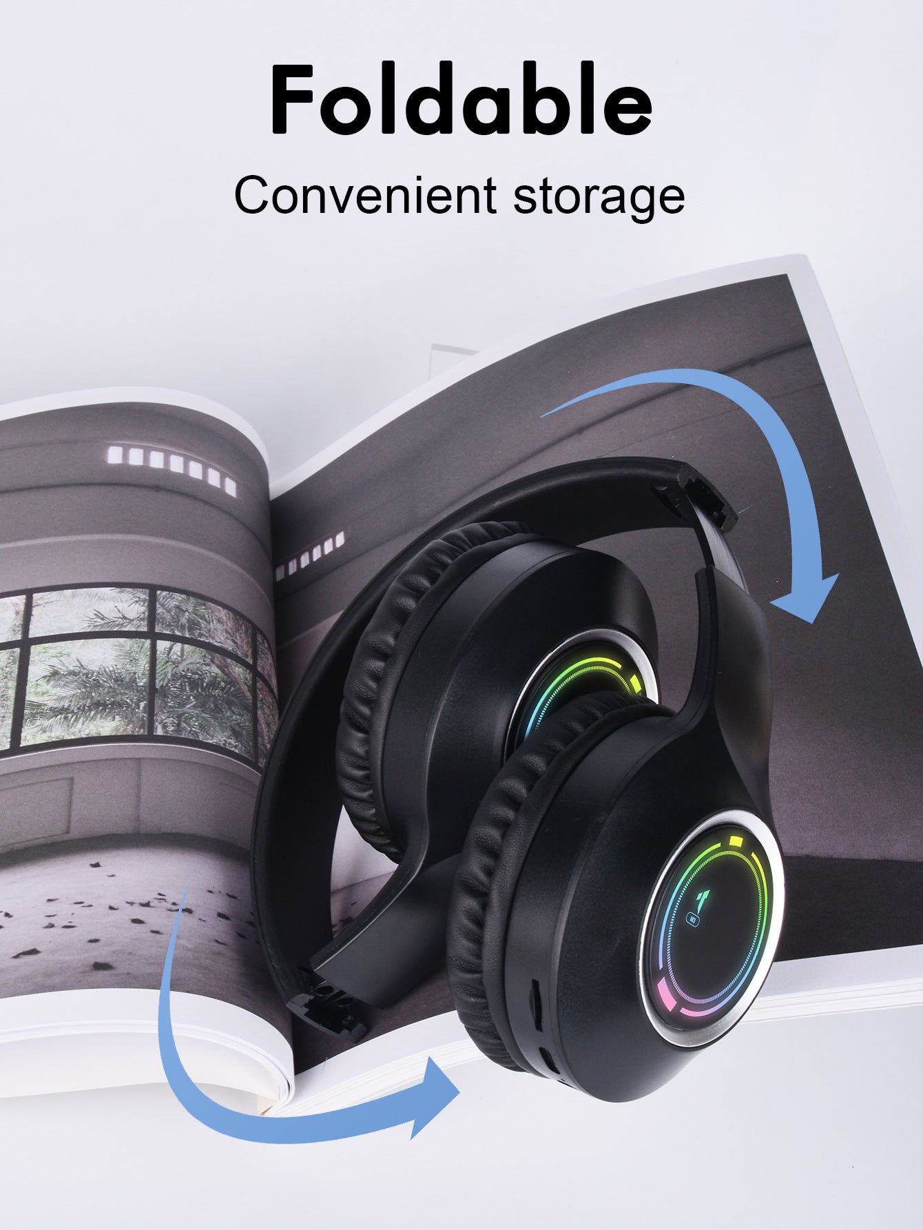 Black Bluetooth 5.2 Headphones - Foldable, Adjustable Headband, TF Card 5