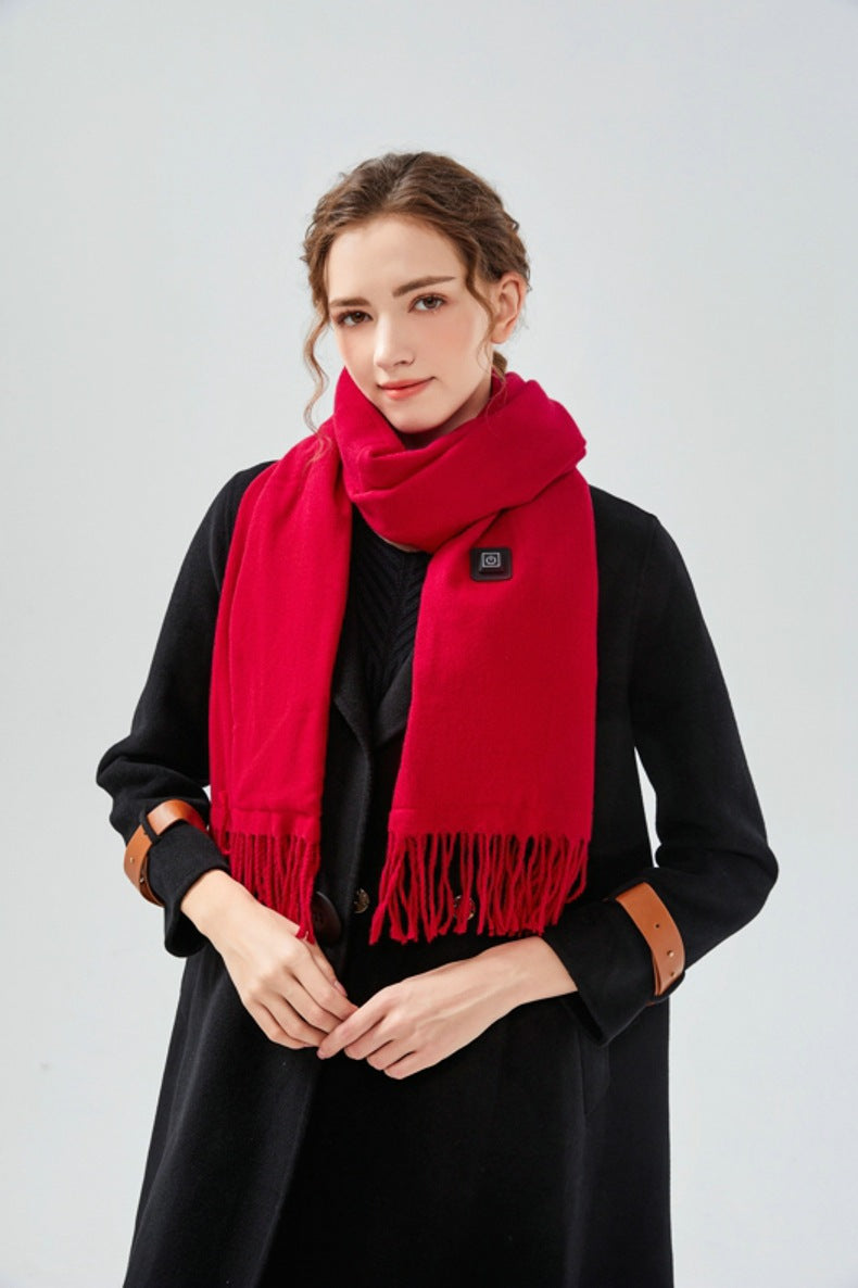 Wine Red Heated Scarf - Electric Warming Scarf, Winter Outdoor Essential (Without power bank) 3