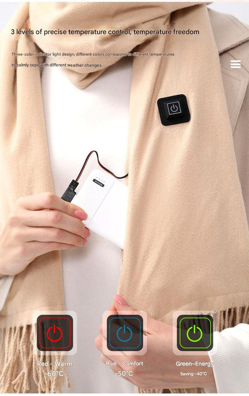 Wine Red Heated Scarf - Electric Warming Scarf, Winter Outdoor Essential (Without power bank) 4