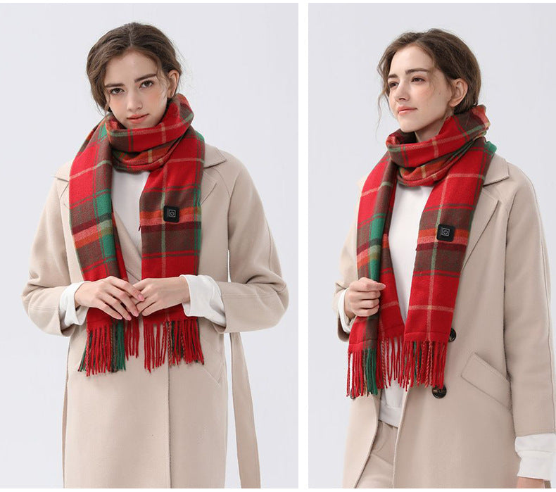 Christmas Plaid Heated Scarf - Electric Warming Scarf, Winter Outdoor Essential (Without power bank) 3