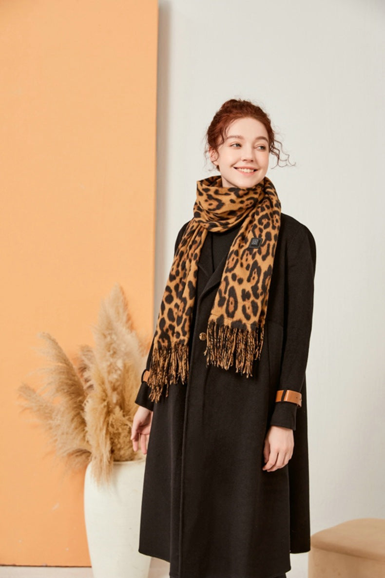 Leopard Print With Brown Background Heated Scarf - Electric Warming Scarf, Winter Outdoor Essential (Without power bank) 3