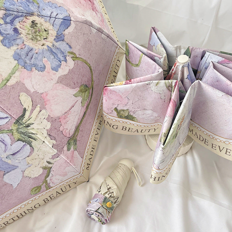 Rose Mini 5-Fold Umbrella - Portable, Anti-UV, Black Glue Coating 3