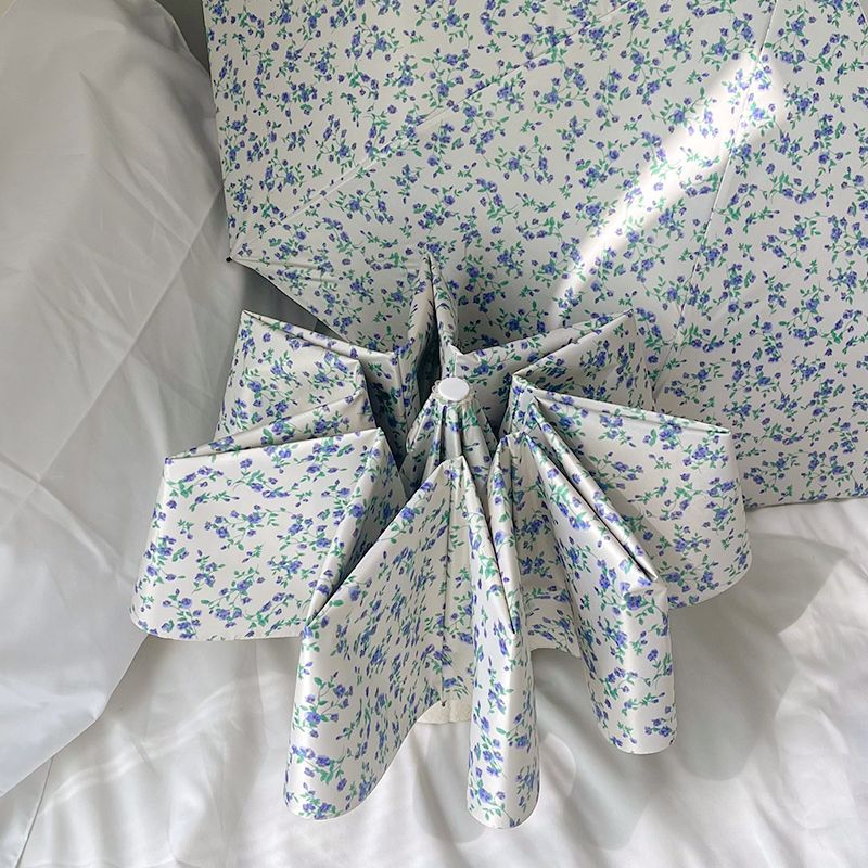 Blue Floral Mini 5-Fold Umbrella - Portable, Anti-UV, Black Glue Coating 3