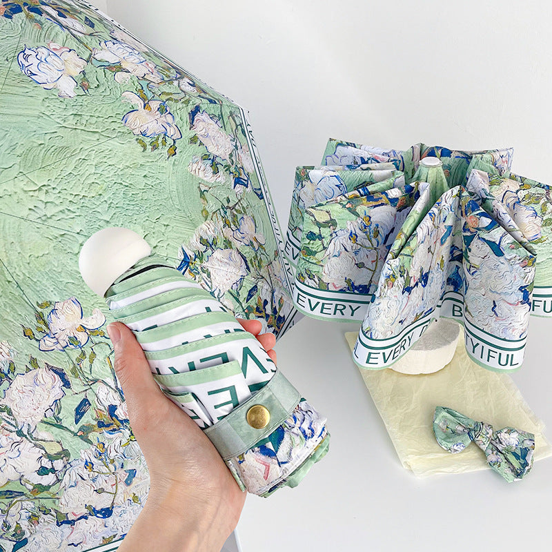 Rose Mini 5-Fold Umbrella - Portable, Anti-UV, Black Glue Coating 3