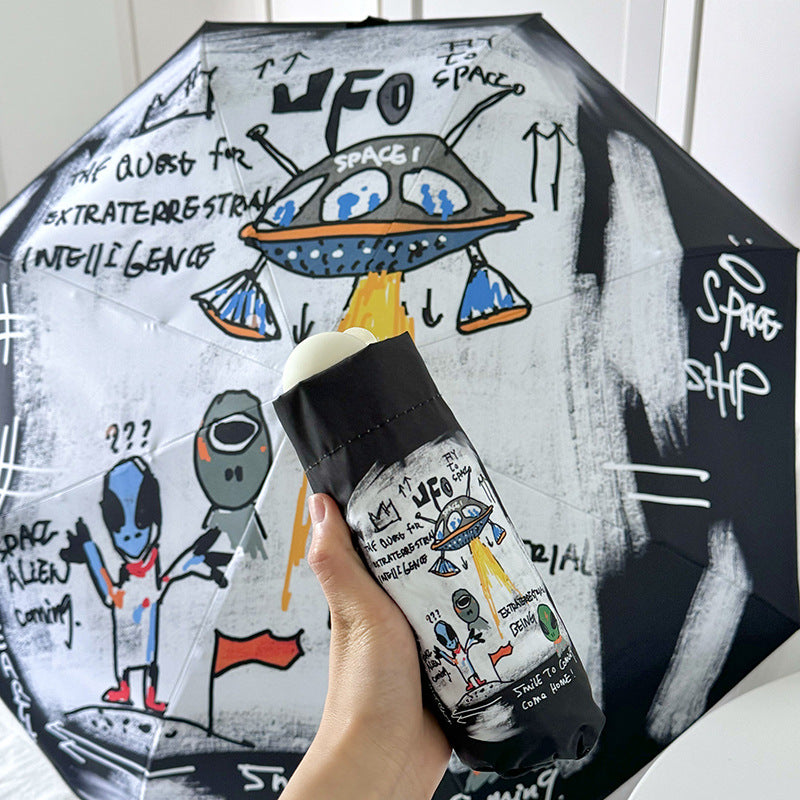 Alien Flower Mini 5-Fold Umbrella - Portable, Anti-UV, Black Glue Coating 3