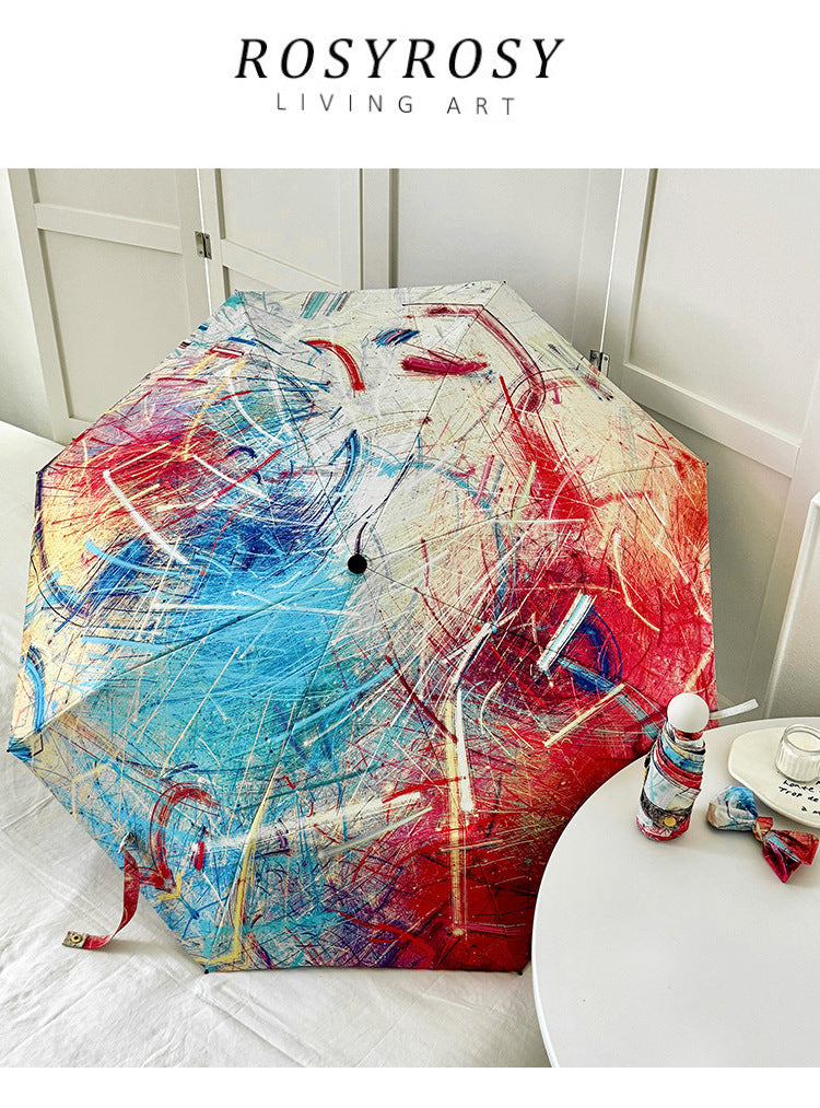 Color Graffiti Mini 5-Fold Umbrella - Portable, Anti-UV, Black Glue Coating 3