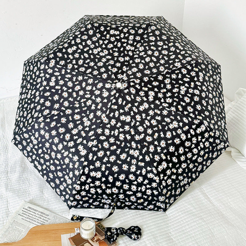 Black Daisy Mini 5-Fold Umbrella - Portable, Anti-UV, Black Glue Coating 3