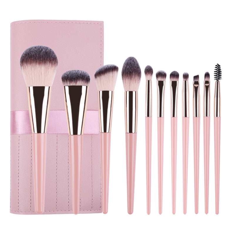 Pink 11 Pcs Makeup Brush Set - Complete Brush Kit with Travel Case