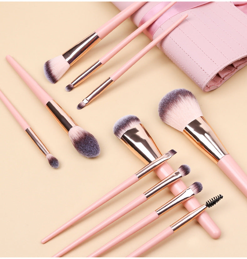 Pink 11 Pcs Makeup Brush Set - Complete Brush Kit with Travel Case