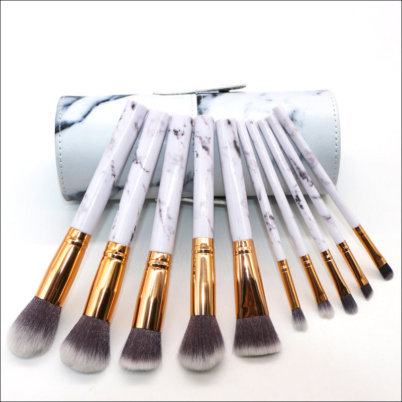 Barrel White Marble Makeup Brush Collection - 10 brushes for face, eyes and lips 3