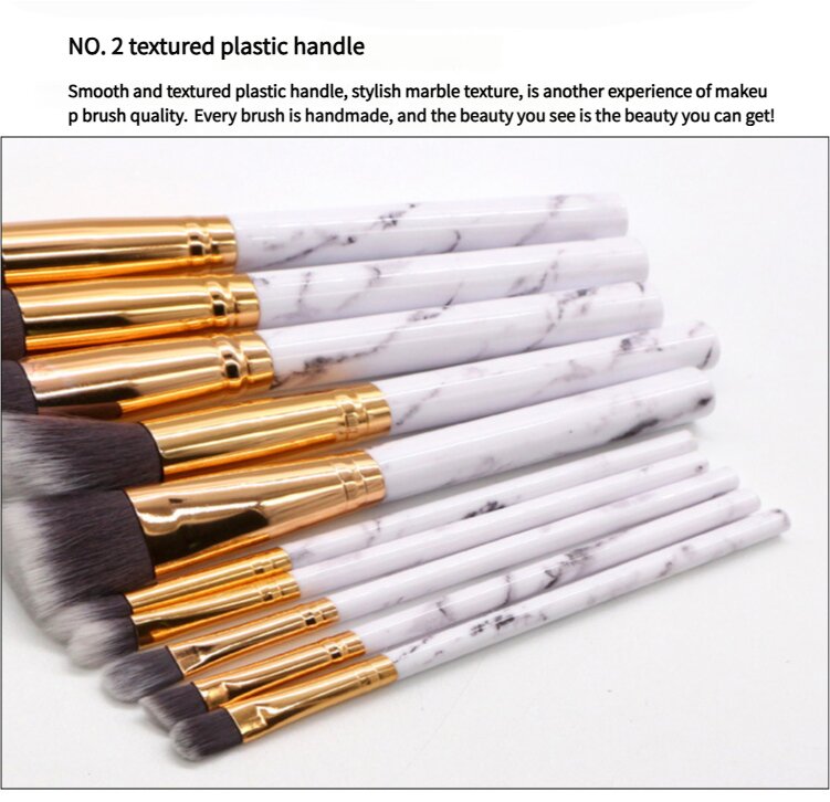 Barrel White Marble Makeup Brush Collection - 10 brushes for face, eyes and lips 7