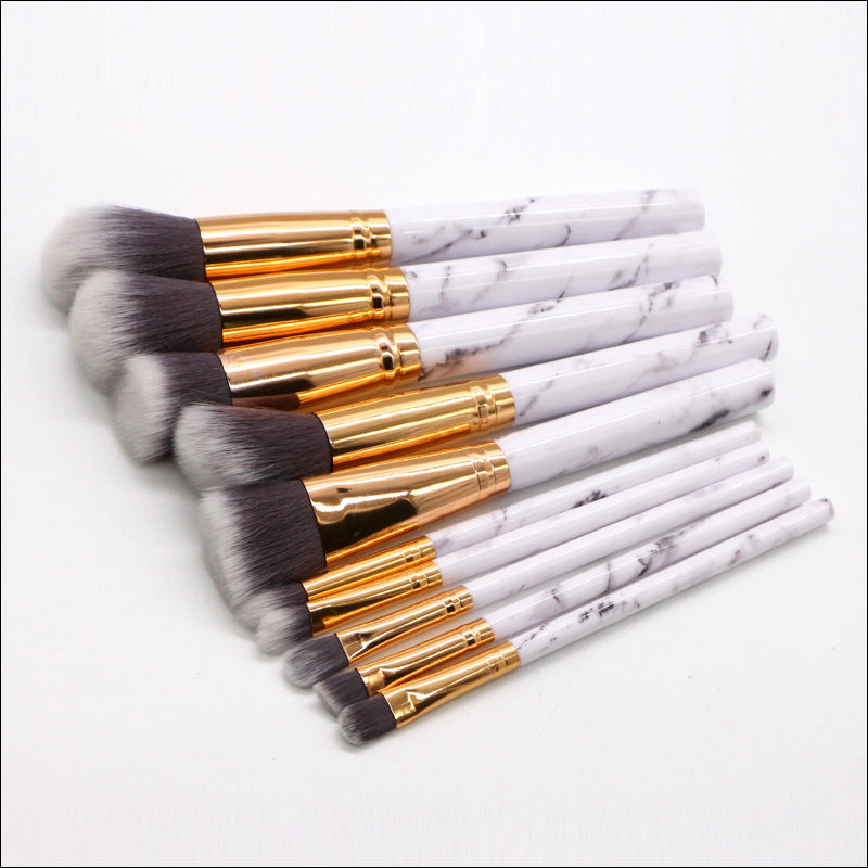 (Bag + Brush) White Marble Makeup Brush Collection - 10 brushes for face, eyes and lips 3