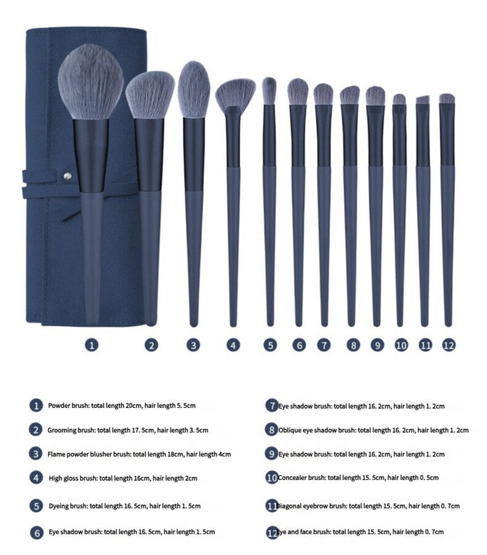 Blue Professional 12 Piece Makeup Brush Kit - Soft Synthetic Brushes for Face & Eyes 4
