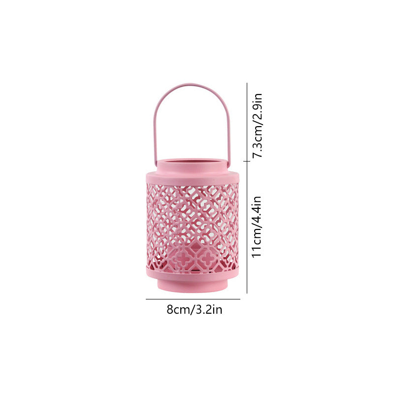 Pink Vintage Style Candle Lantern - Iron Tabletop Centerpiece for Home Decor