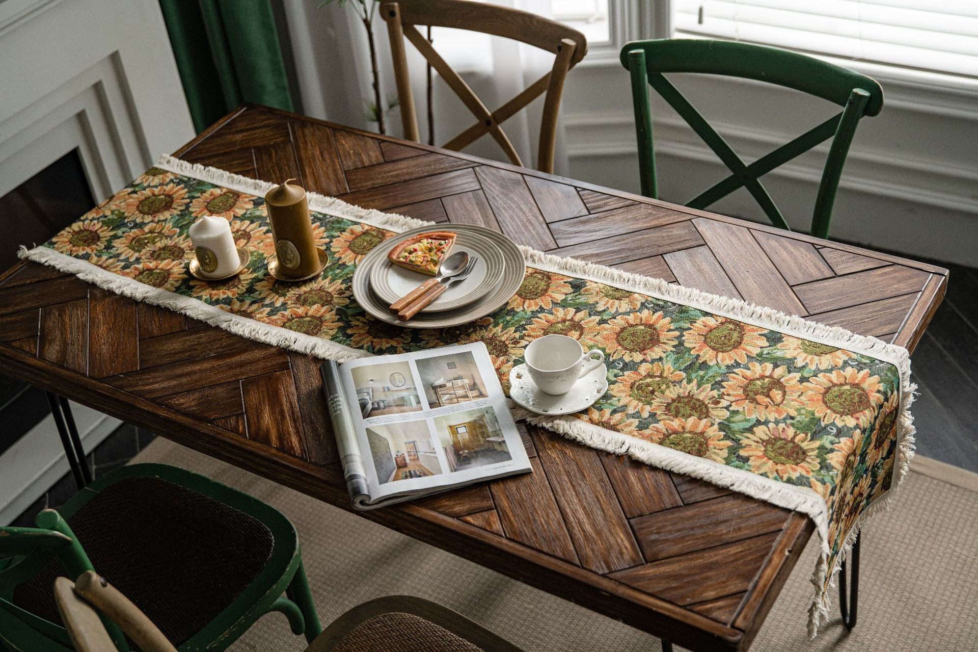 Sunflower Table Runner with Fringe - Jacquard Woven Cotton Blend (30x180cm) 3