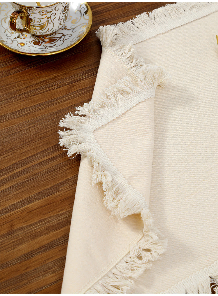 4 PCS Beige Cotton Linen Placemat with Fringe - Solid Color Table Mat for Dining (30x30cm) 4