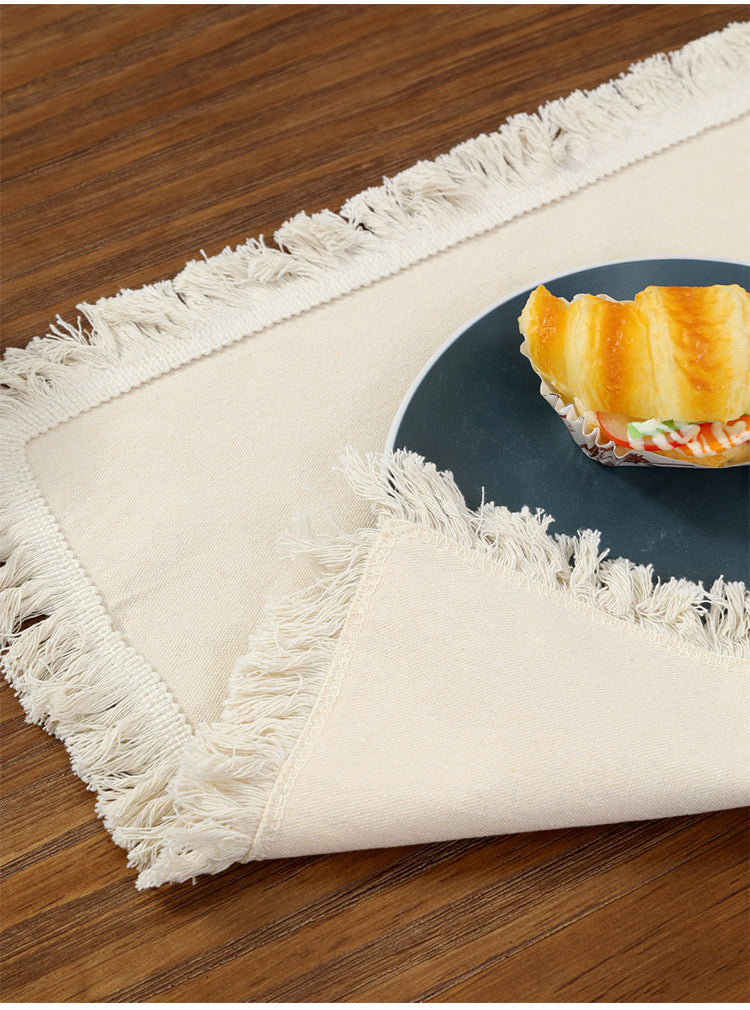 4 PCS Beige Cotton Linen Placemat with Fringe - Solid Color Table Mat for Dining (45X30CM) 3