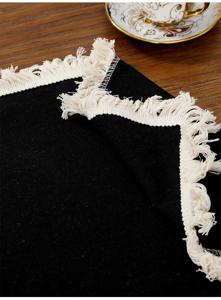 4 PCS Black Cotton Linen Placemat with Fringe - Solid Color Table Mat for Dining (30X30CM) 3