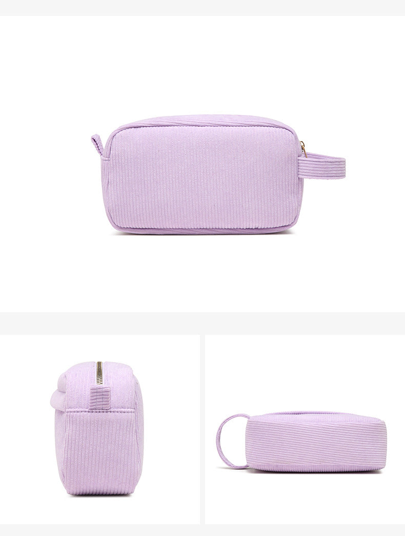 Purple 2-pcs Corduroy Pencil Case - Large Capacity Storage Bag 3