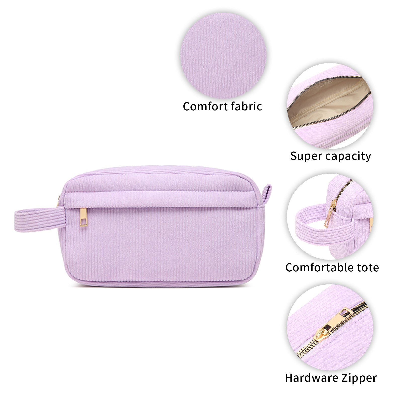 Sky Blue 2-pcs Corduroy Pencil Case - Large Capacity Storage Bag 3