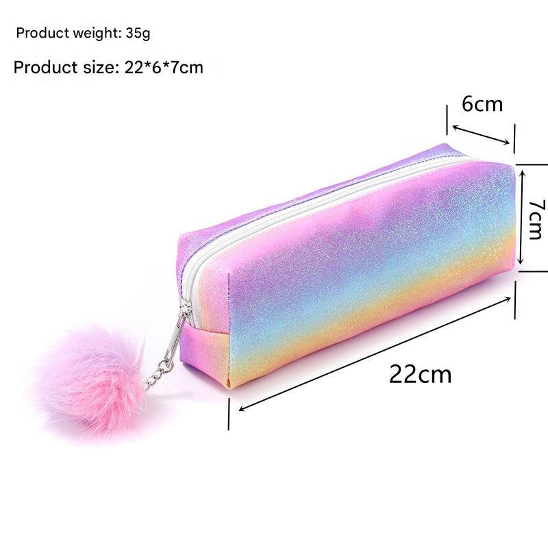 Rainbow Glitter Pencil Cases - Set of 4 Sparkly Stationery Pouches 6