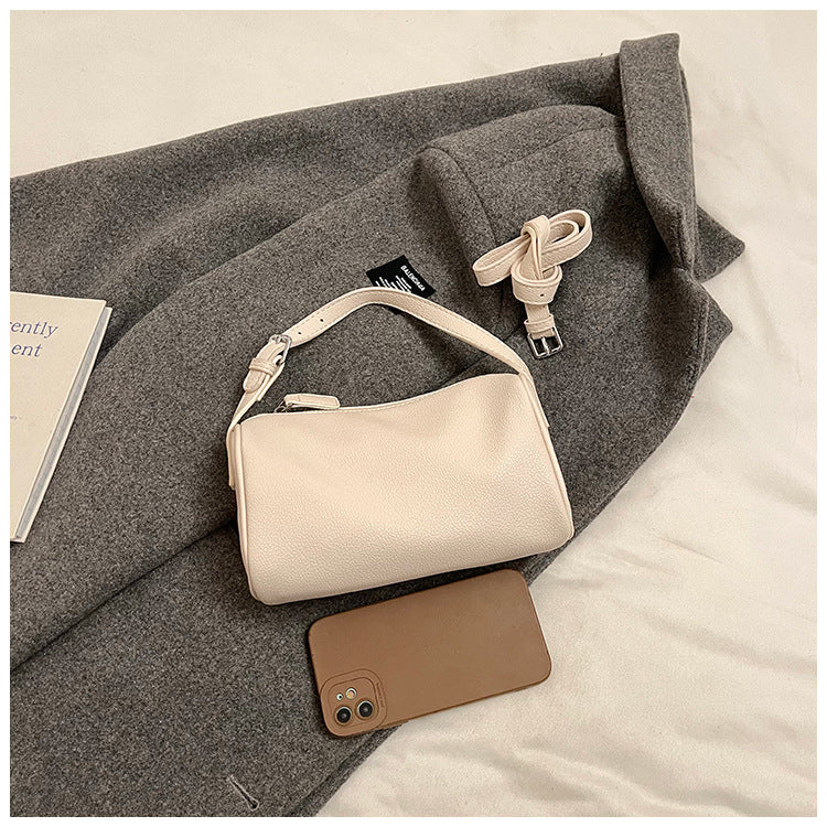 Beige Minimalist Shoulder Bag - High-End Cylindrical Design