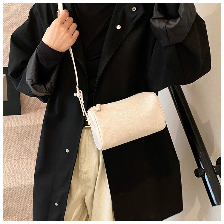 Beige Minimalist Shoulder Bag - High-End Cylindrical Design 3