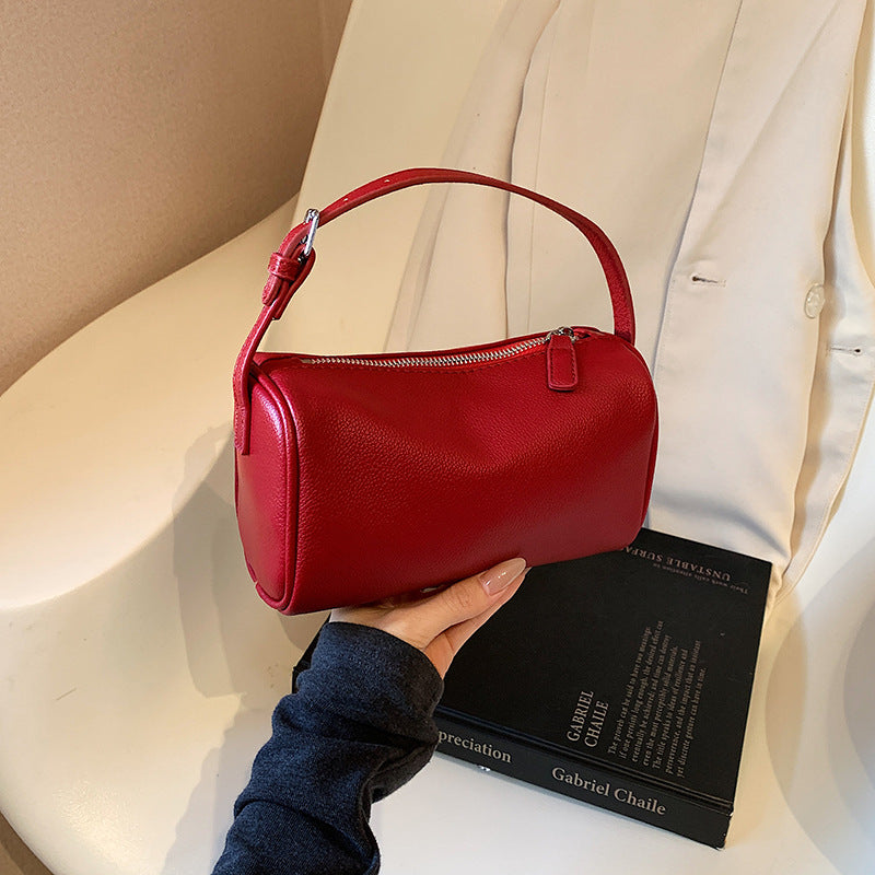 Red Minimalist Shoulder Bag - High-End Cylindrical Design 3