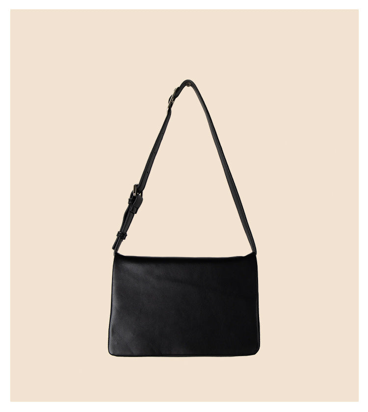 Black Minimalist Flap Shoulder Bag-Elegant Women's Double-Layer Crossbody 3
