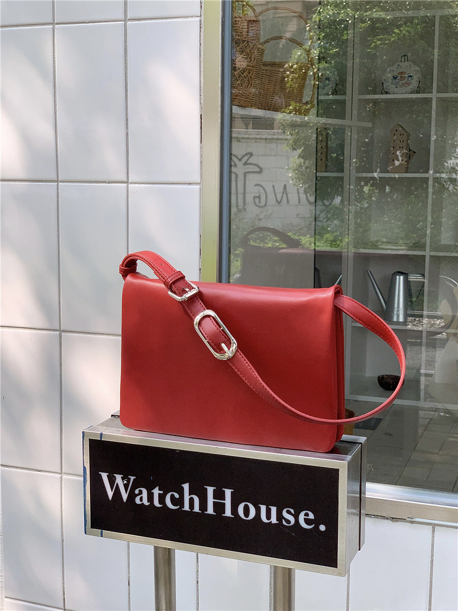 Red Minimalist Flap Shoulder Bag-Elegant Women's Double-Layer Crossbody