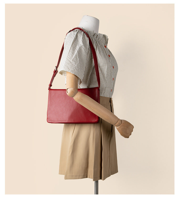 Red Minimalist Flap Shoulder Bag-Elegant Women's Double-Layer Crossbody 3