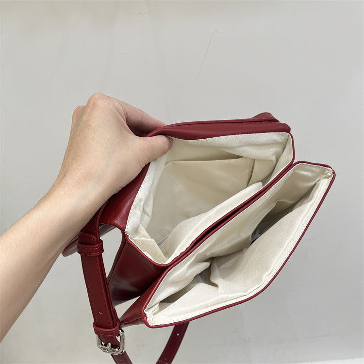 Red Minimalist Flap Shoulder Bag-Elegant Women's Double-Layer Crossbody 5