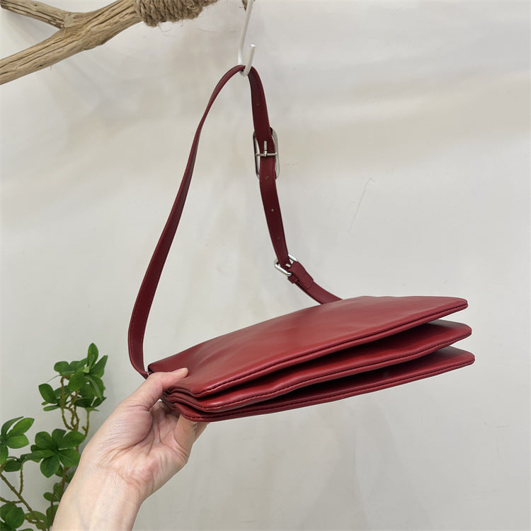Red Minimalist Flap Shoulder Bag-Elegant Women's Double-Layer Crossbody 6