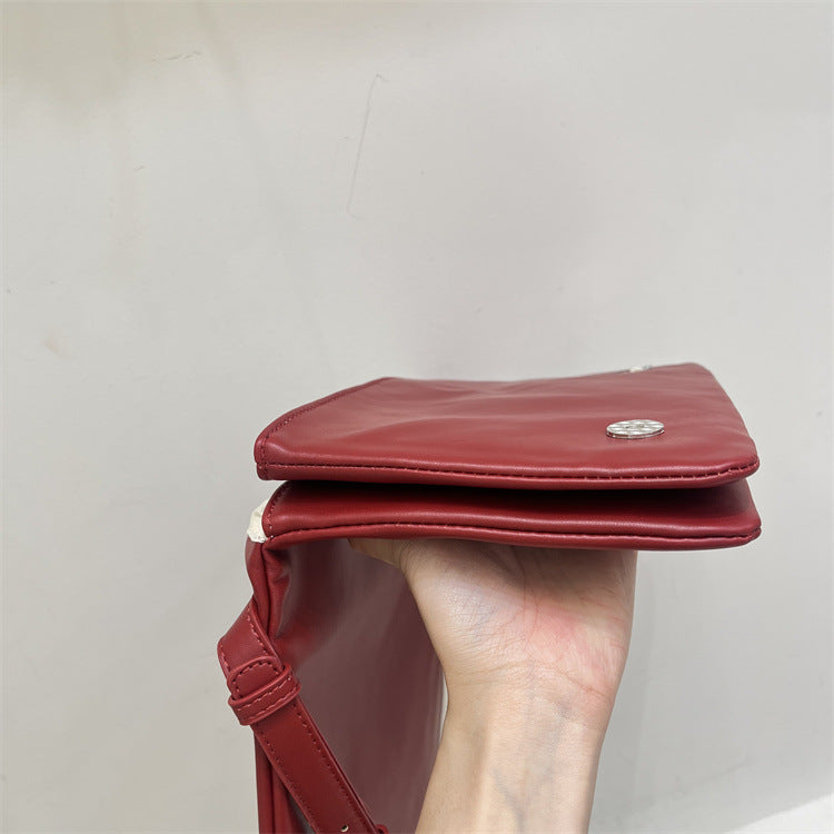 Red Minimalist Flap Shoulder Bag-Elegant Women's Double-Layer Crossbody 7