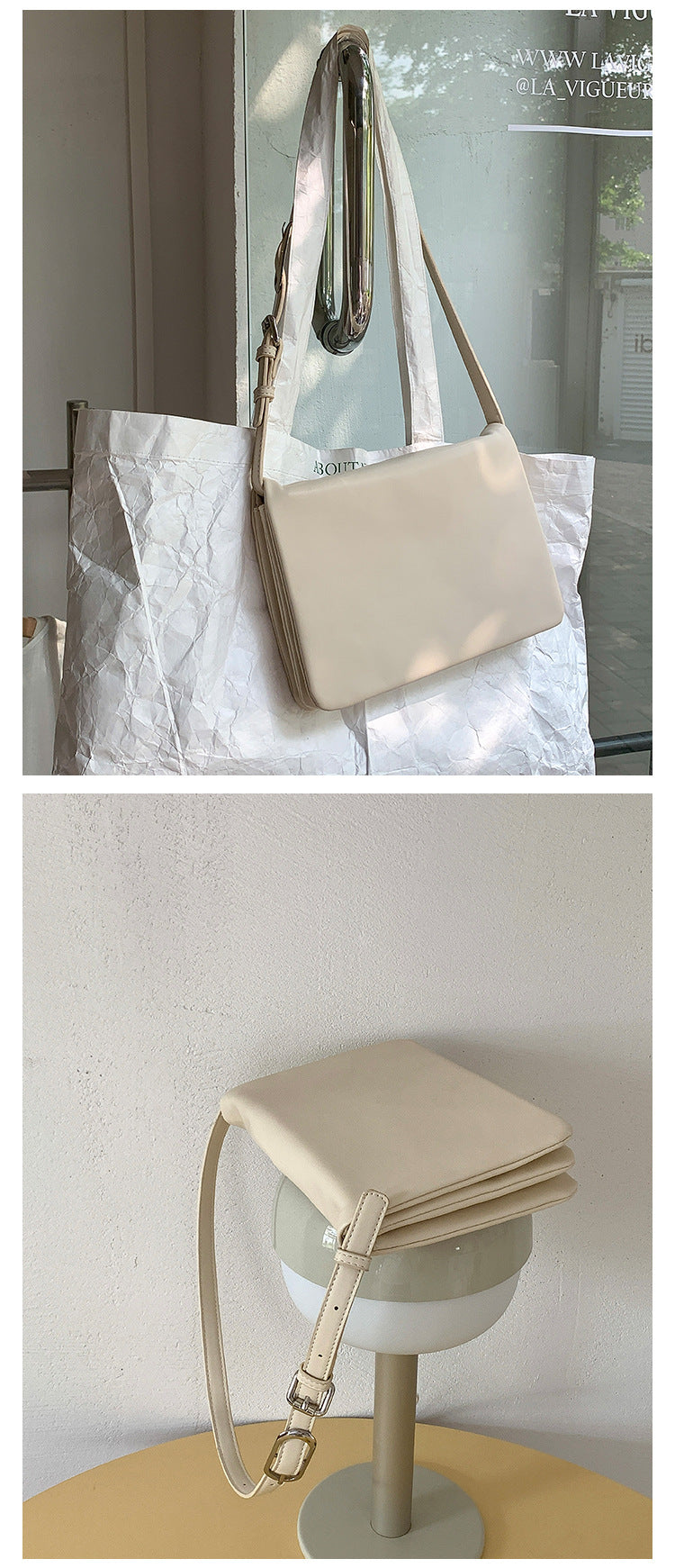 White Minimalist Flap Shoulder Bag-Elegant Women's Double-Layer Crossbody